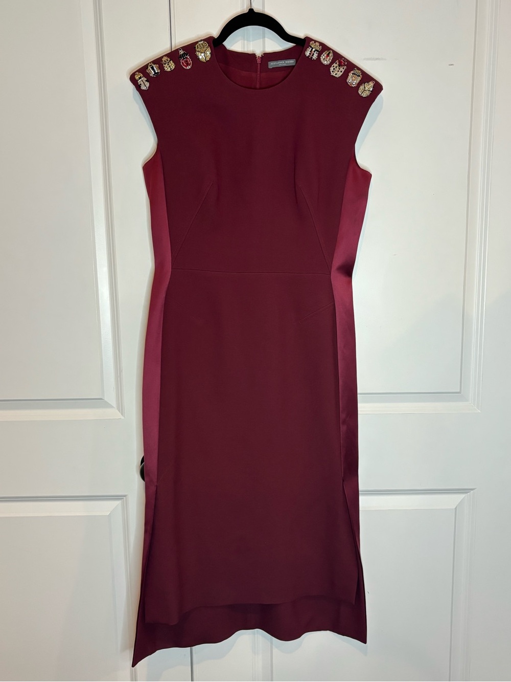 Alexander McQueen Burgundy Sleeveless Beaded Scarab Beetle Bug Shoulder Dress 10